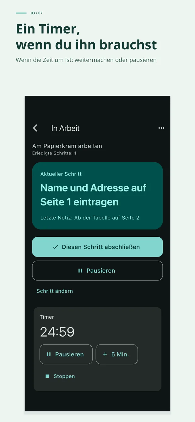 Timer nur bei Bedarf. Ist die Zeit um, weitermachen oder ausruhen