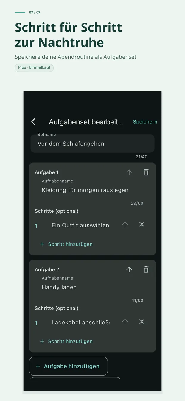 Auch vor dem Schlafen eins nach dem anderen – mit einem Abend-Aufgabenset (Plus)