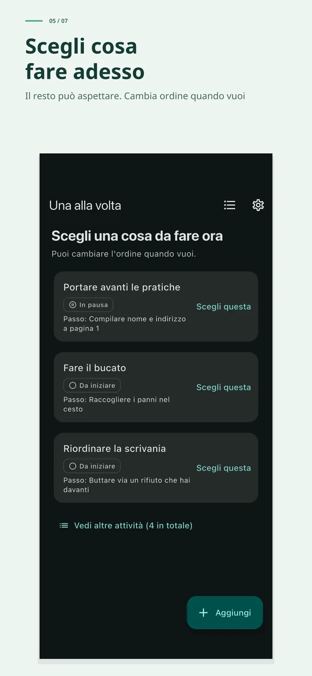 Scegli tu la tua unica cosa. Il resto può aspettare e l'ordine si cambia quando vuoi