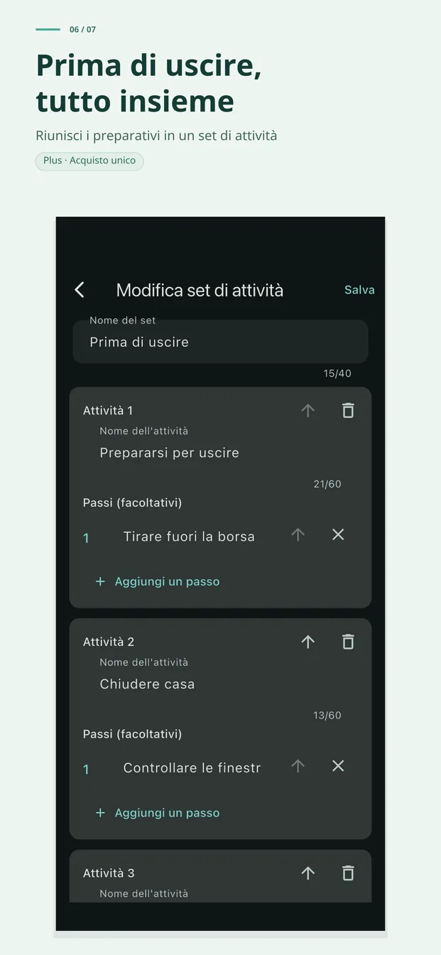 Preparati a uscire in un colpo solo con un set di attività (Plus)