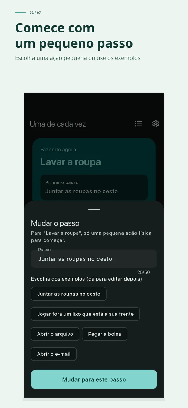 Um primeiro passo pequeno. Também dá para escolher entre exemplos