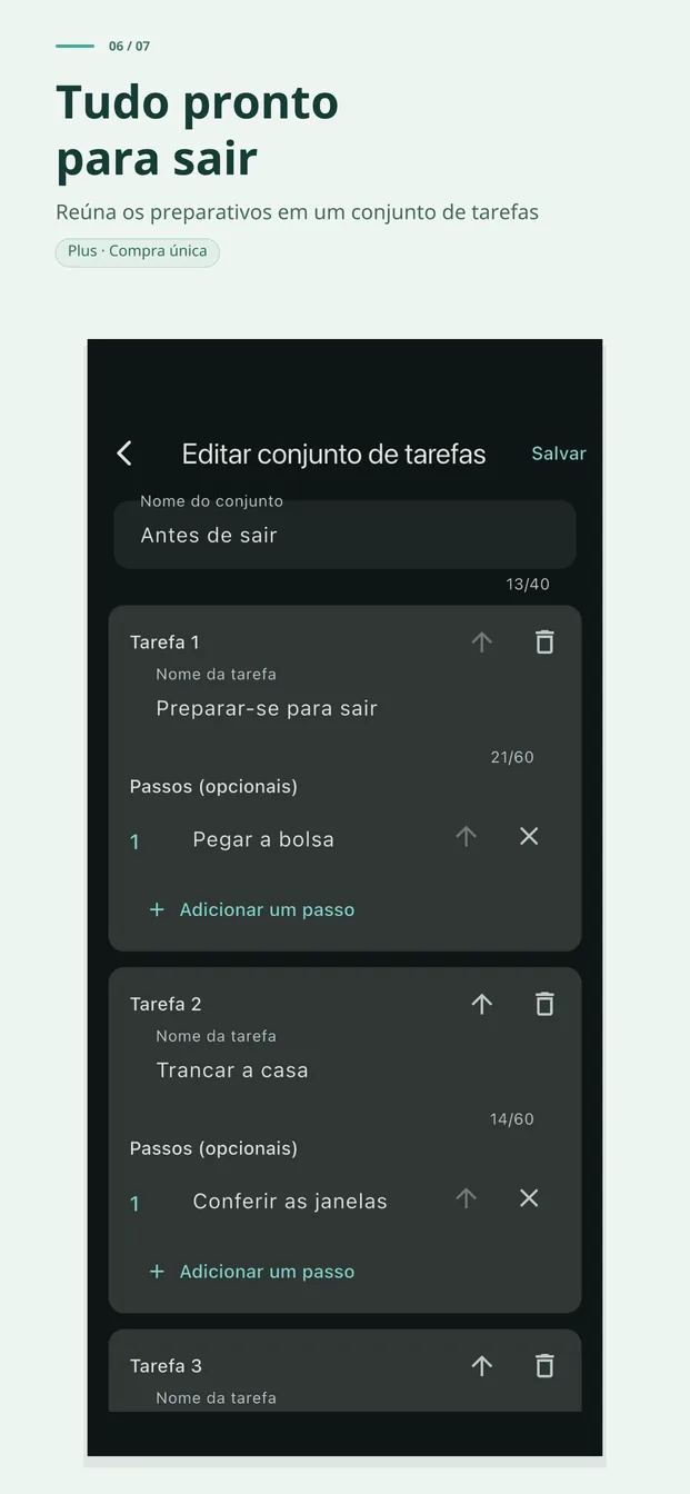 Prepare-se para sair de uma vez com um conjunto de tarefas (Plus)