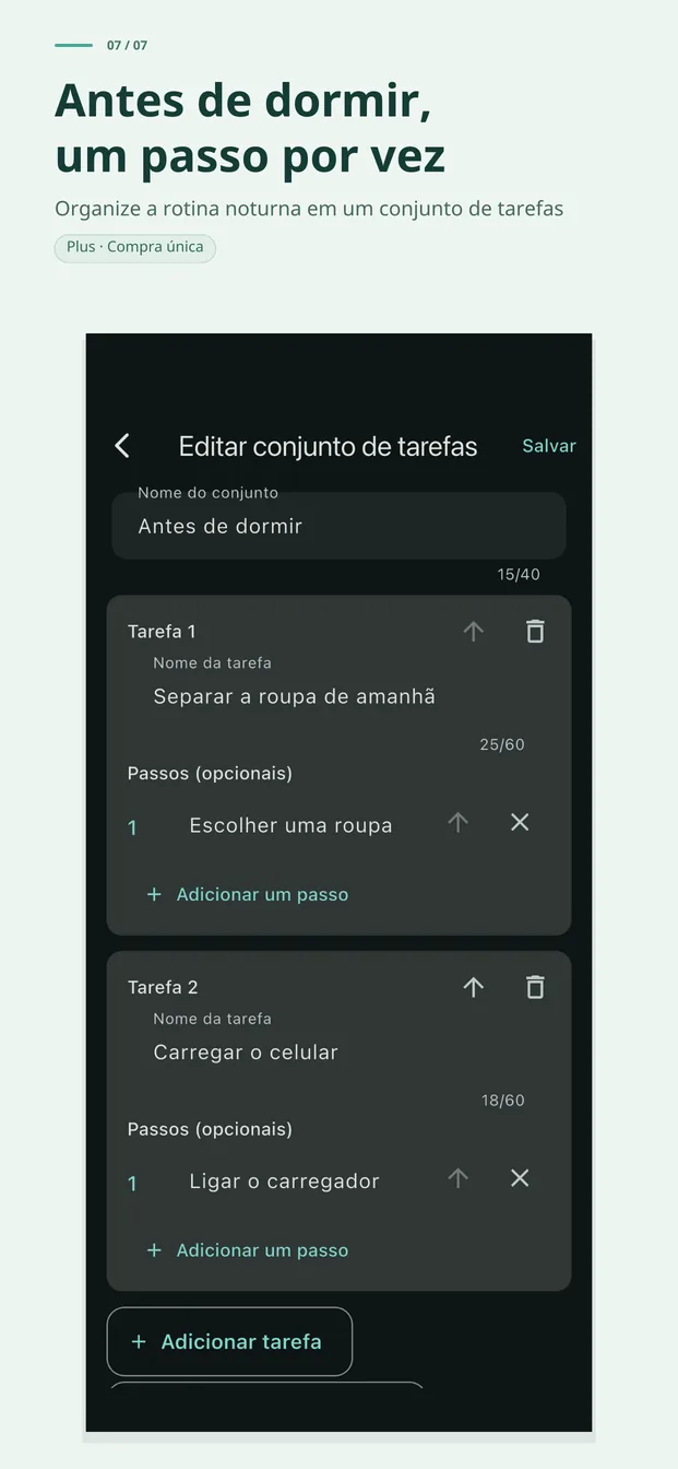 Antes de dormir, também uma de cada vez, com um conjunto noturno (Plus)